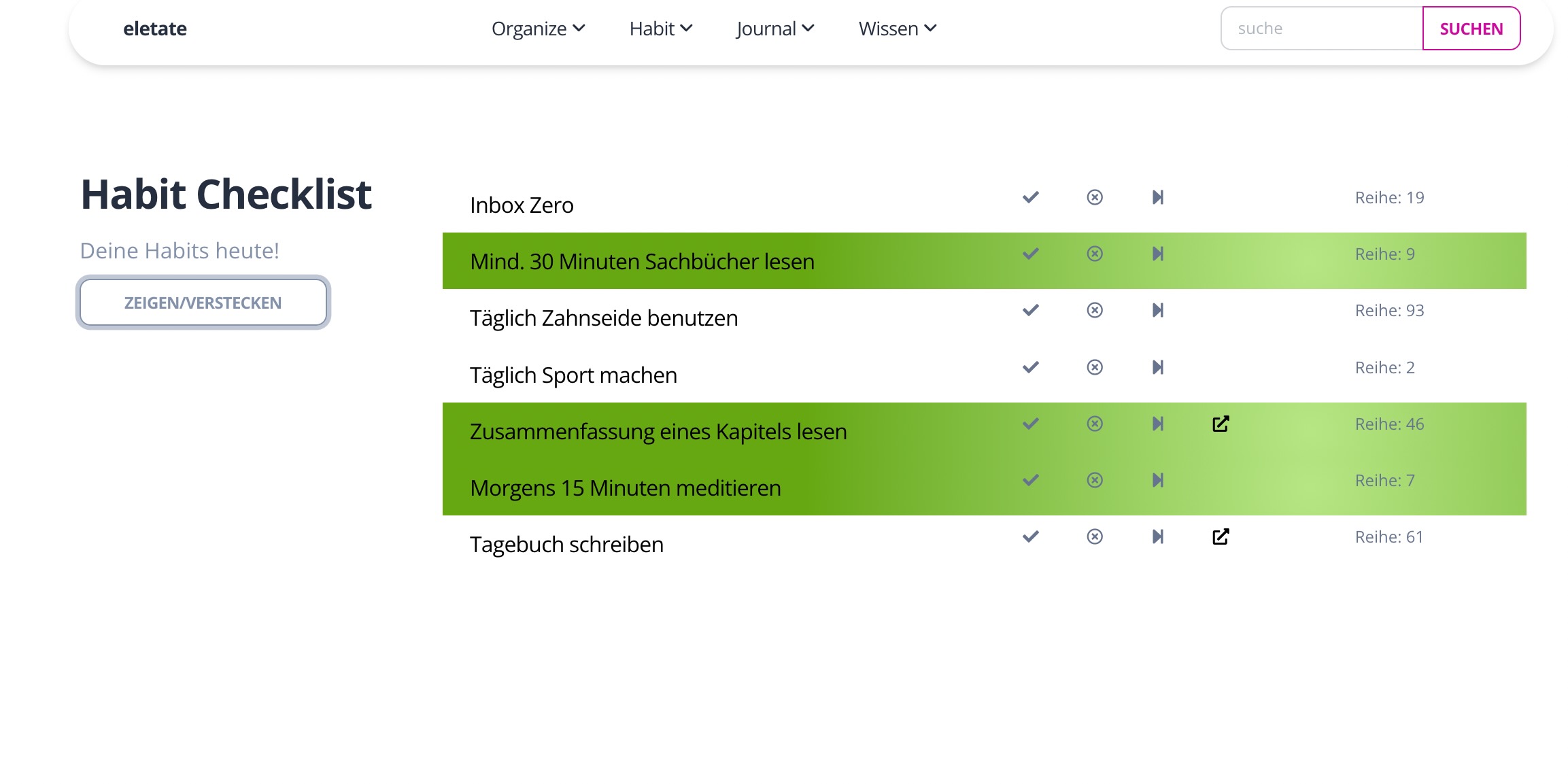 Habit Checklist Example
