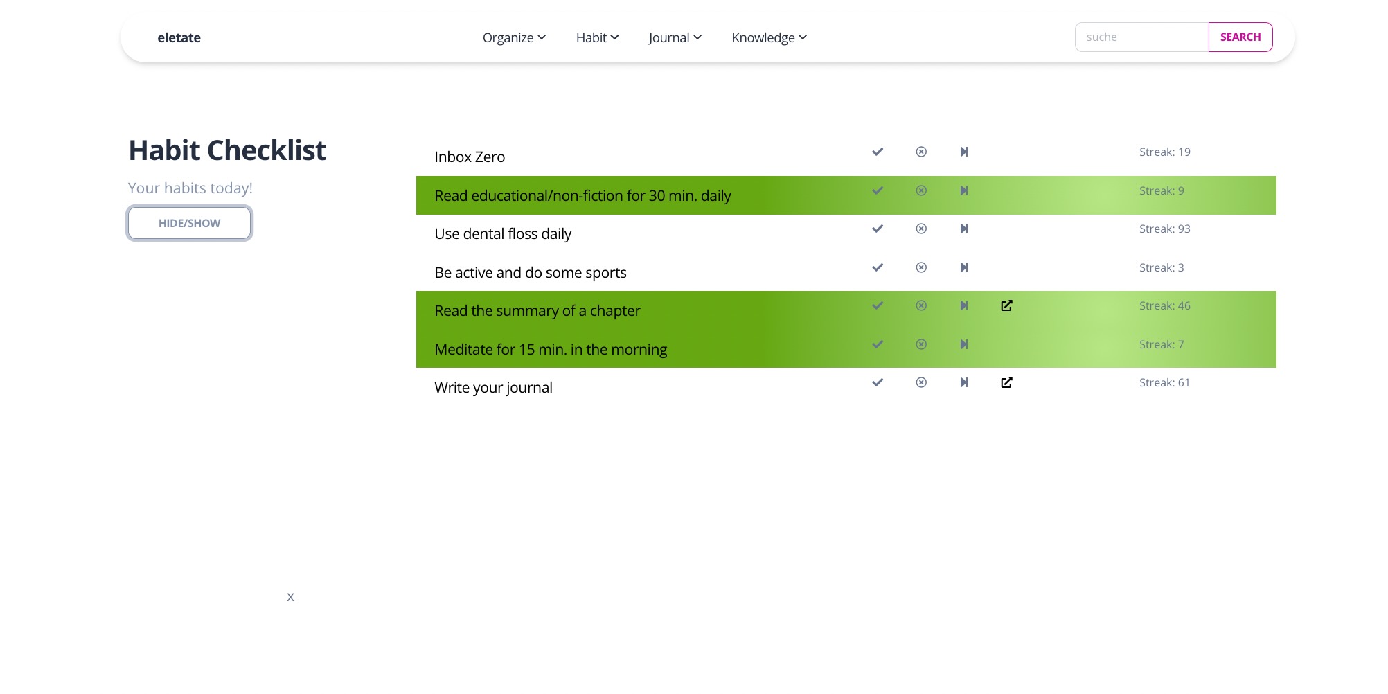Habit Checklist Example